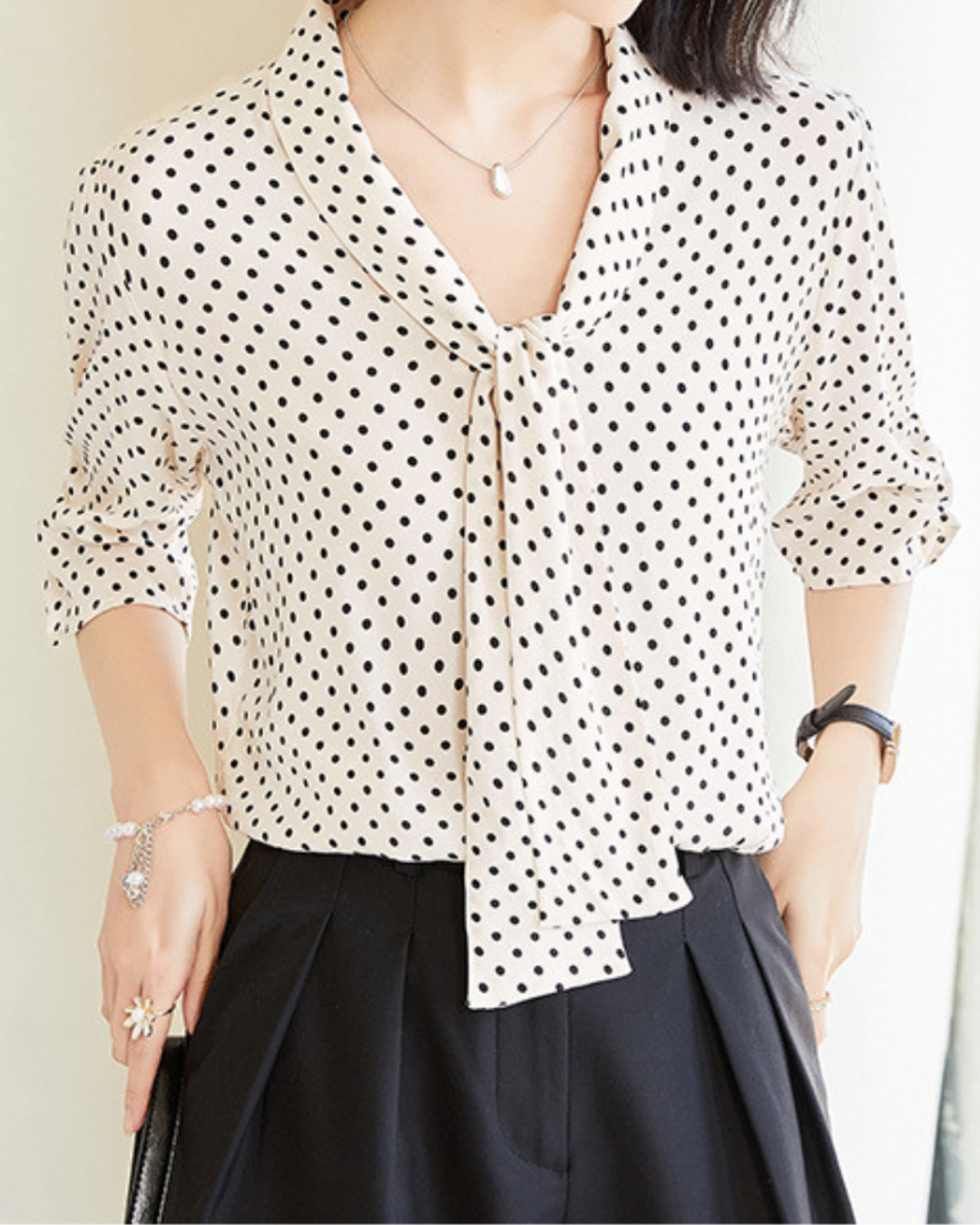 Amelie Dot Soft Tie Blouse