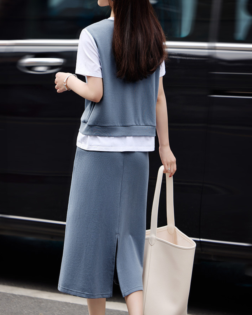 Everly Mock Layer Midi Skirt Set