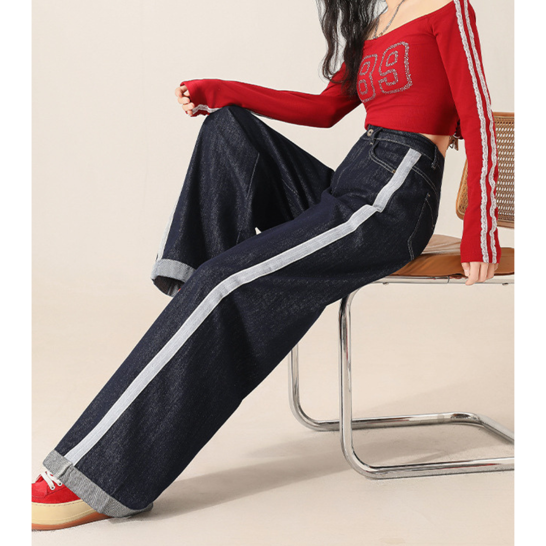 Freya Contrast Line Denim Trousers