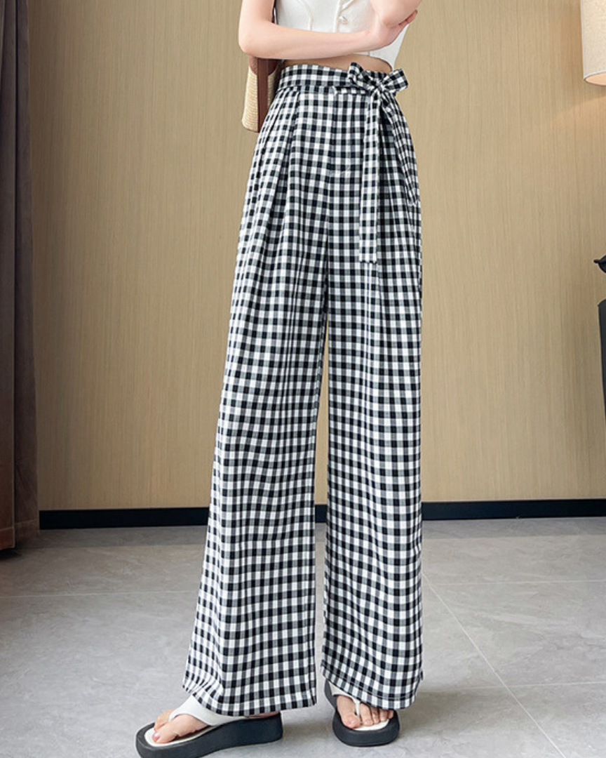 Leora Check Tie Wide Pants