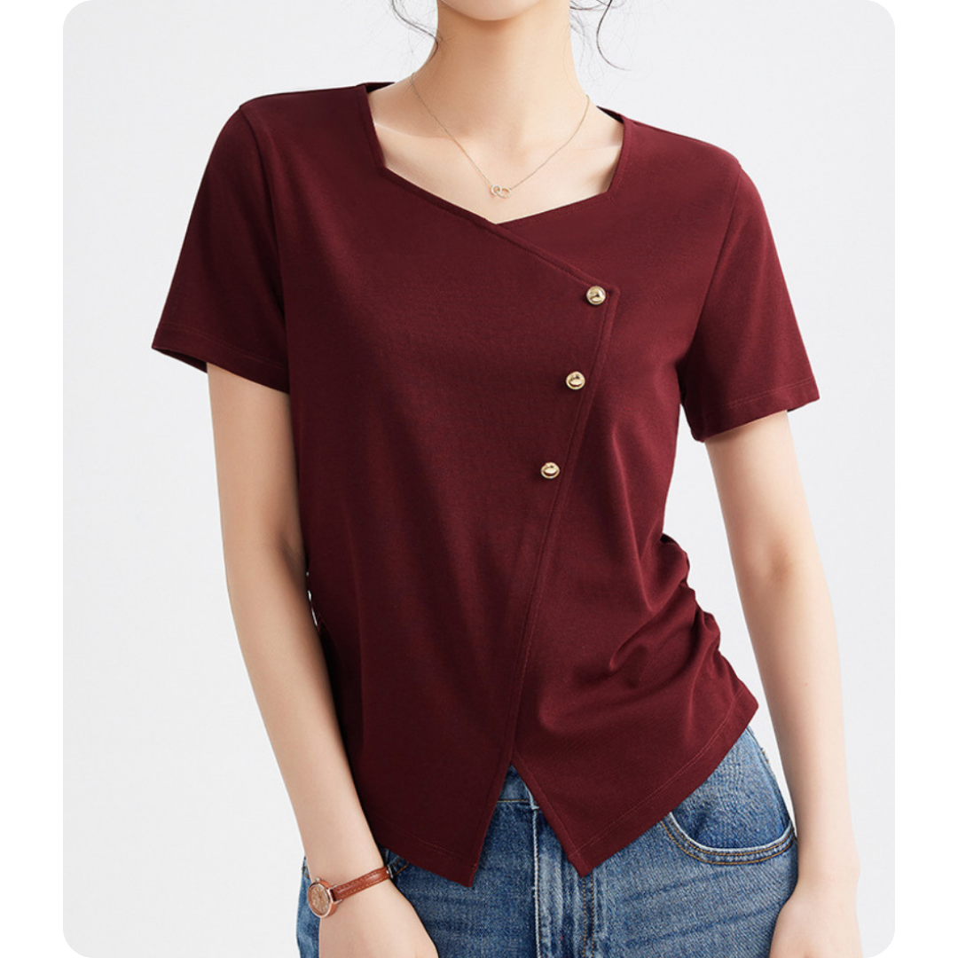 Mira Twist Button Draped T-Shirt