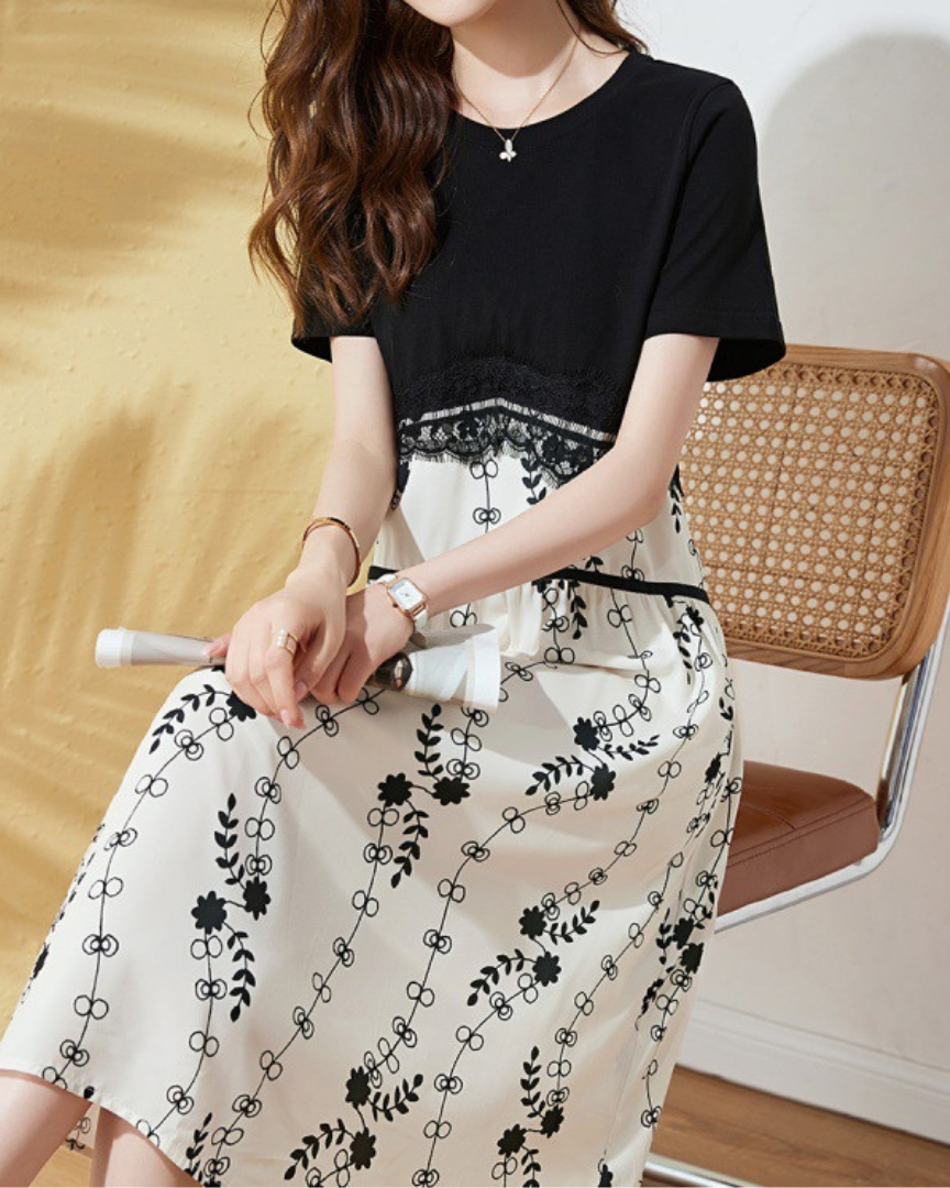 Noir Flora Stitch Midi Dress