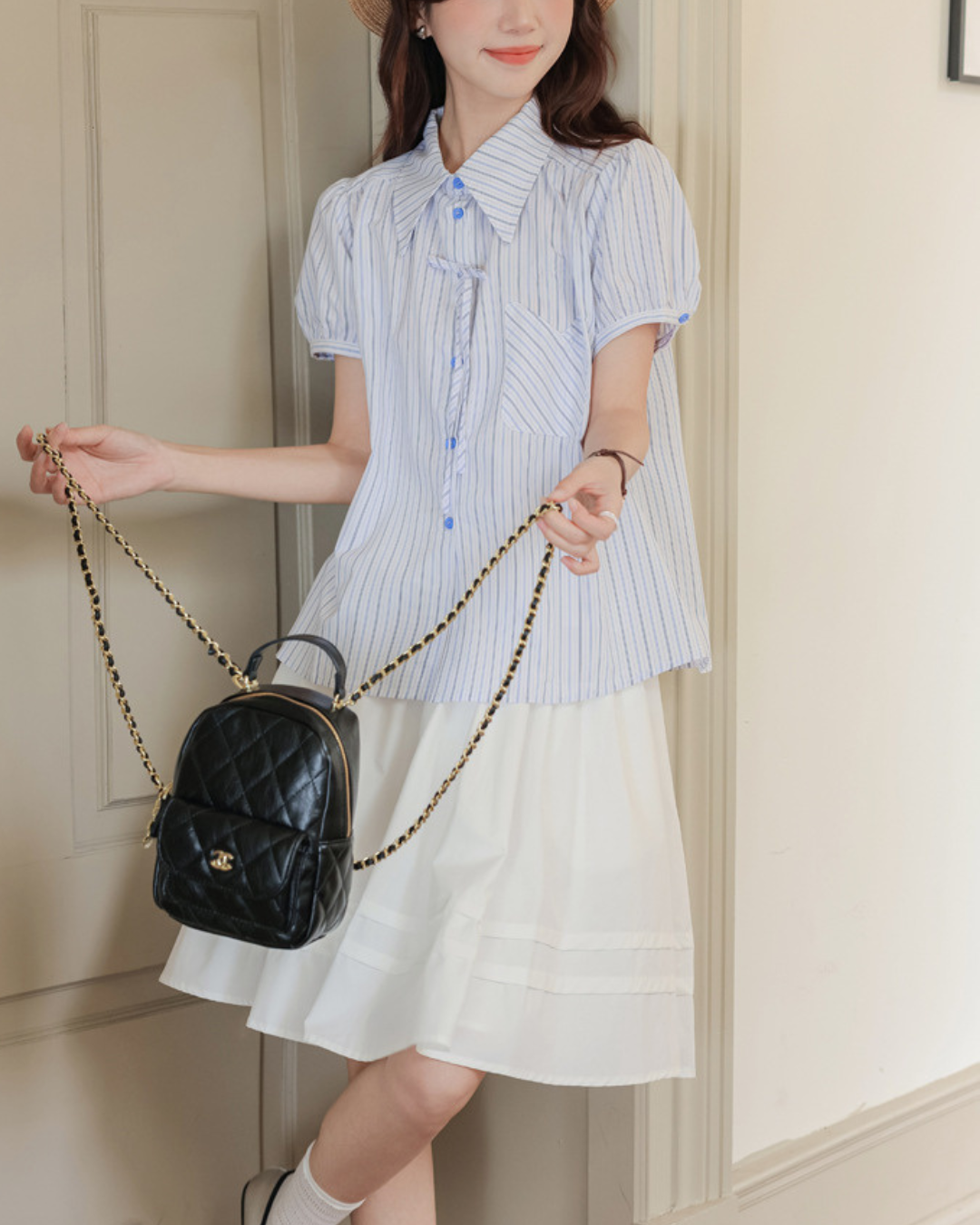 Mira Ribbon Stripe Puff Blouse
