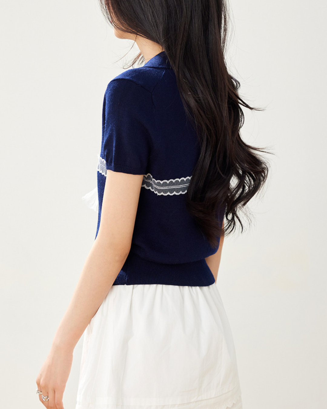 Liora Lace Bow Polo Knit