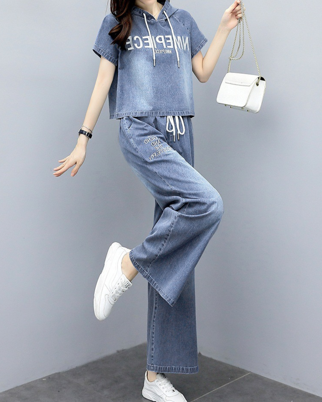 Aspen Drawstring Washed Denim Set