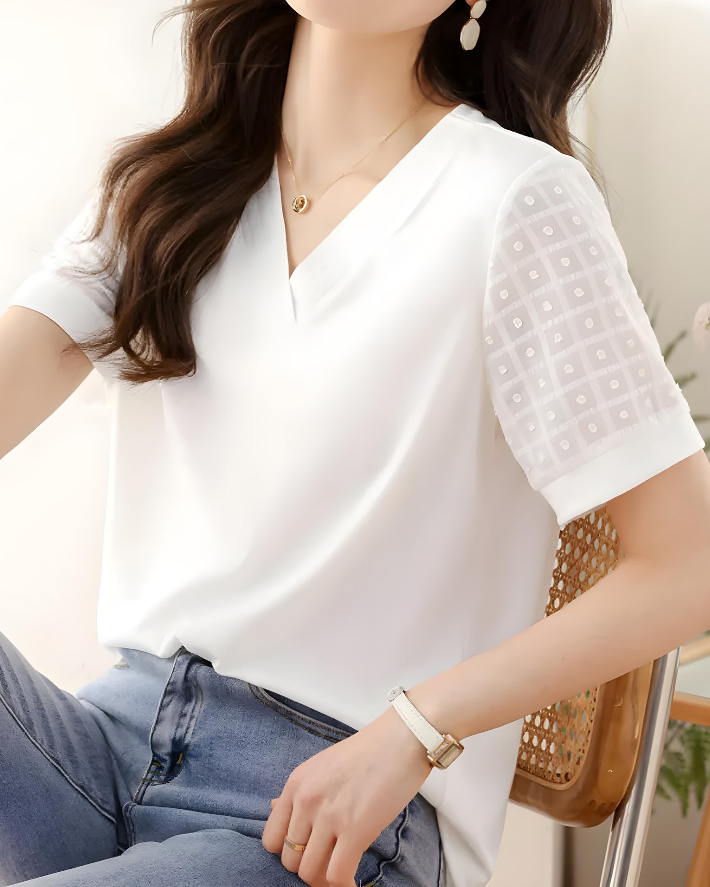 Elia Pointed Lace Sleeve T-Shirt