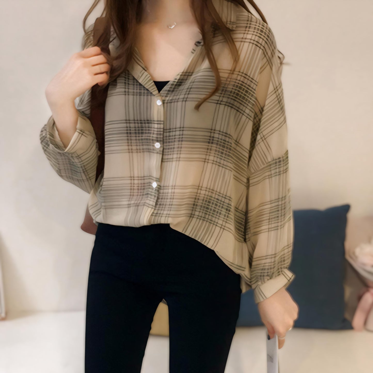 Lily Line Minimal Soft Bow Blouse
