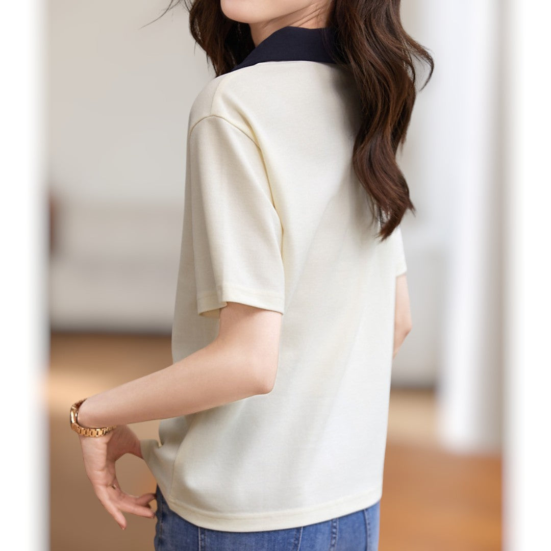 Marcie Contrast Button Collar T-Shirt