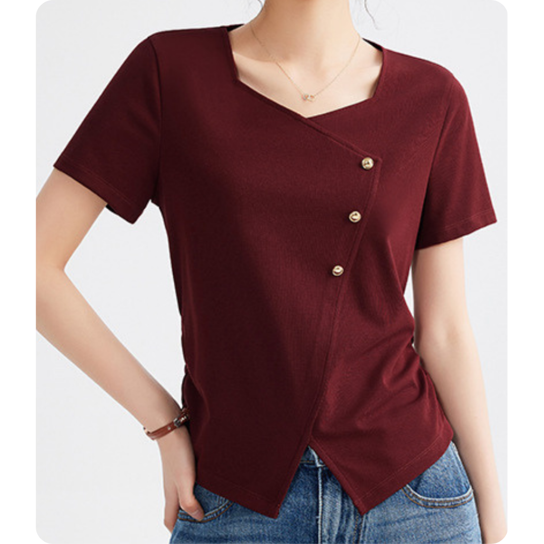 Mira Twist Button Draped T-Shirt