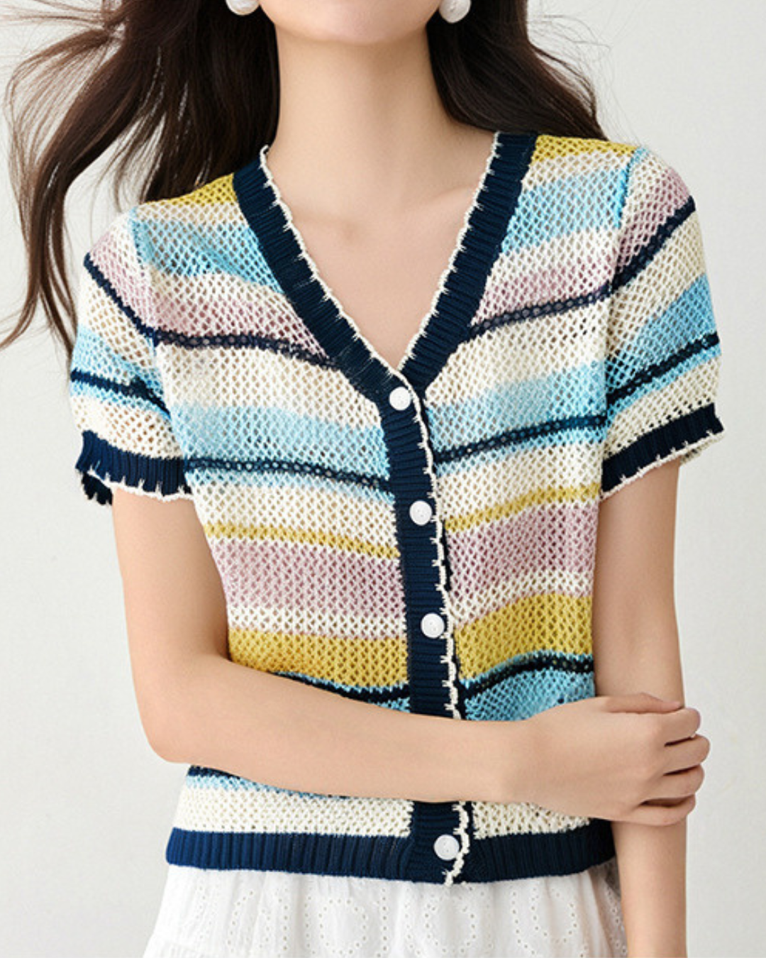 Mica Stripe Knit Cardigan T-Shirt
