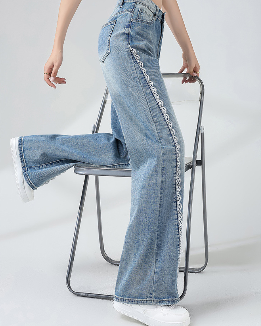Liora Lace Trim Wide Denim