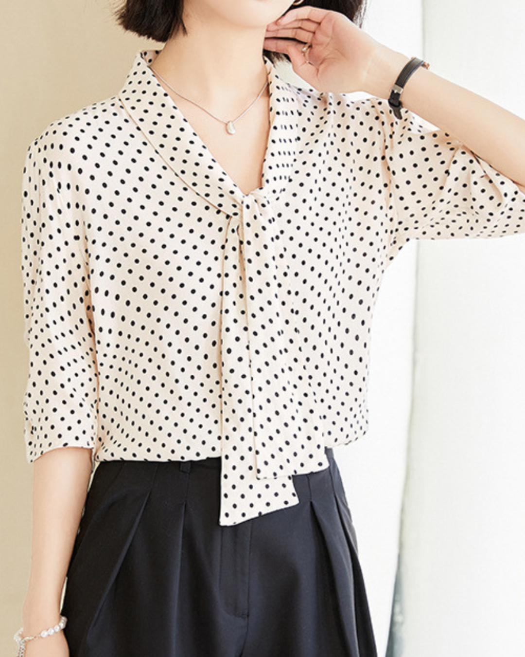Amelie Dot Soft Tie Blouse