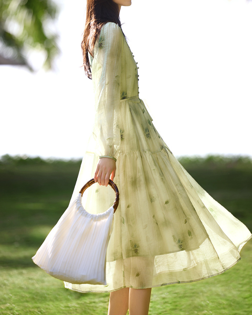 Serene Whisper Pleated Midi Dress