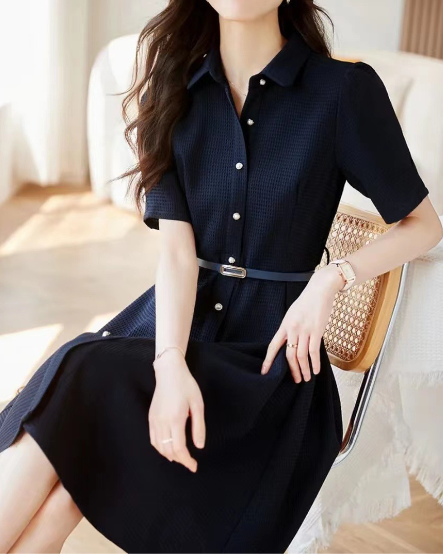 Adele Pearl Button Flare Dress