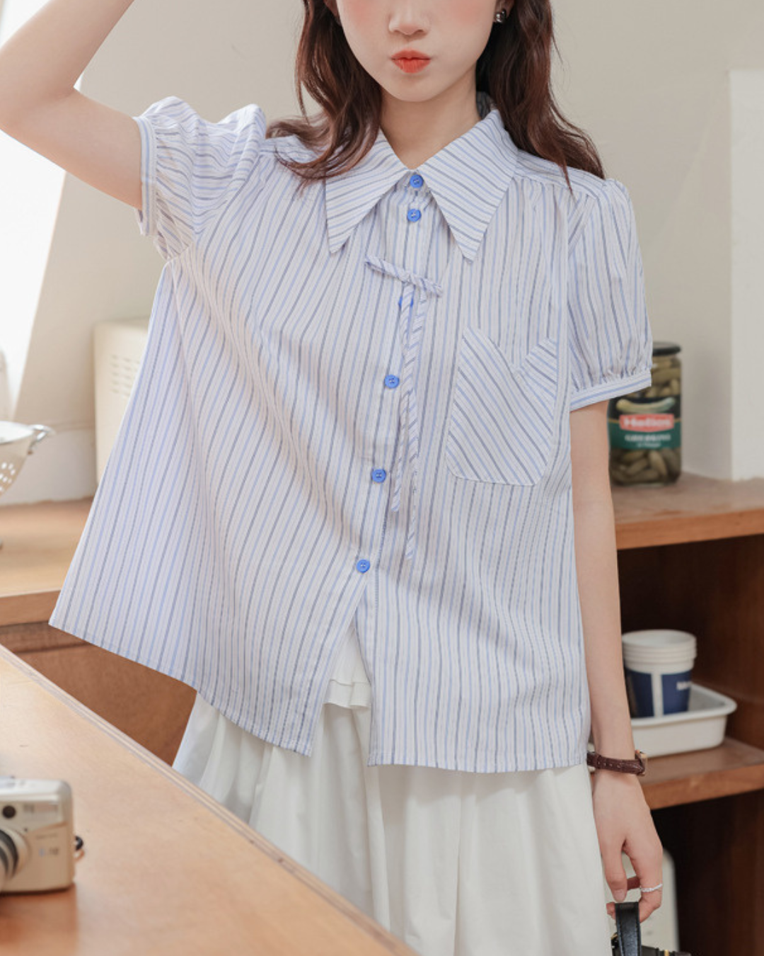 Mira Ribbon Stripe Puff Blouse
