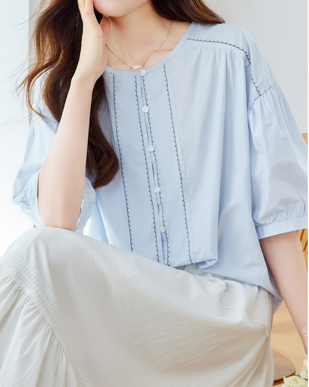 Azure Ease Pintuck Blouse