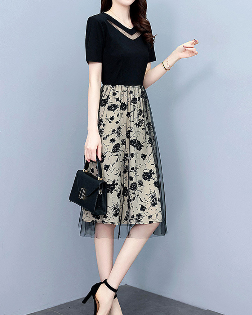 Mara Line Floral Mesh Dress