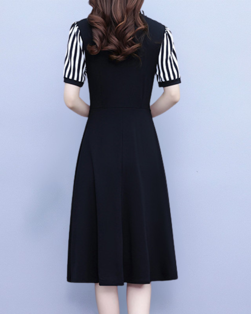 Irene Stripe Button Flare Dress