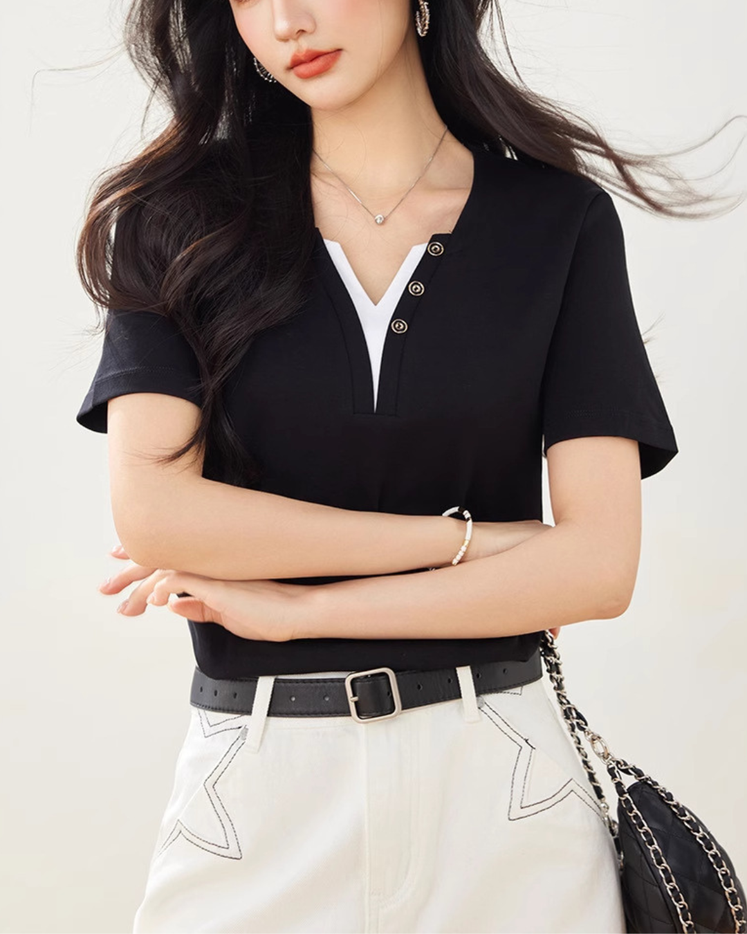 Mabel Layered Button T-Shirt