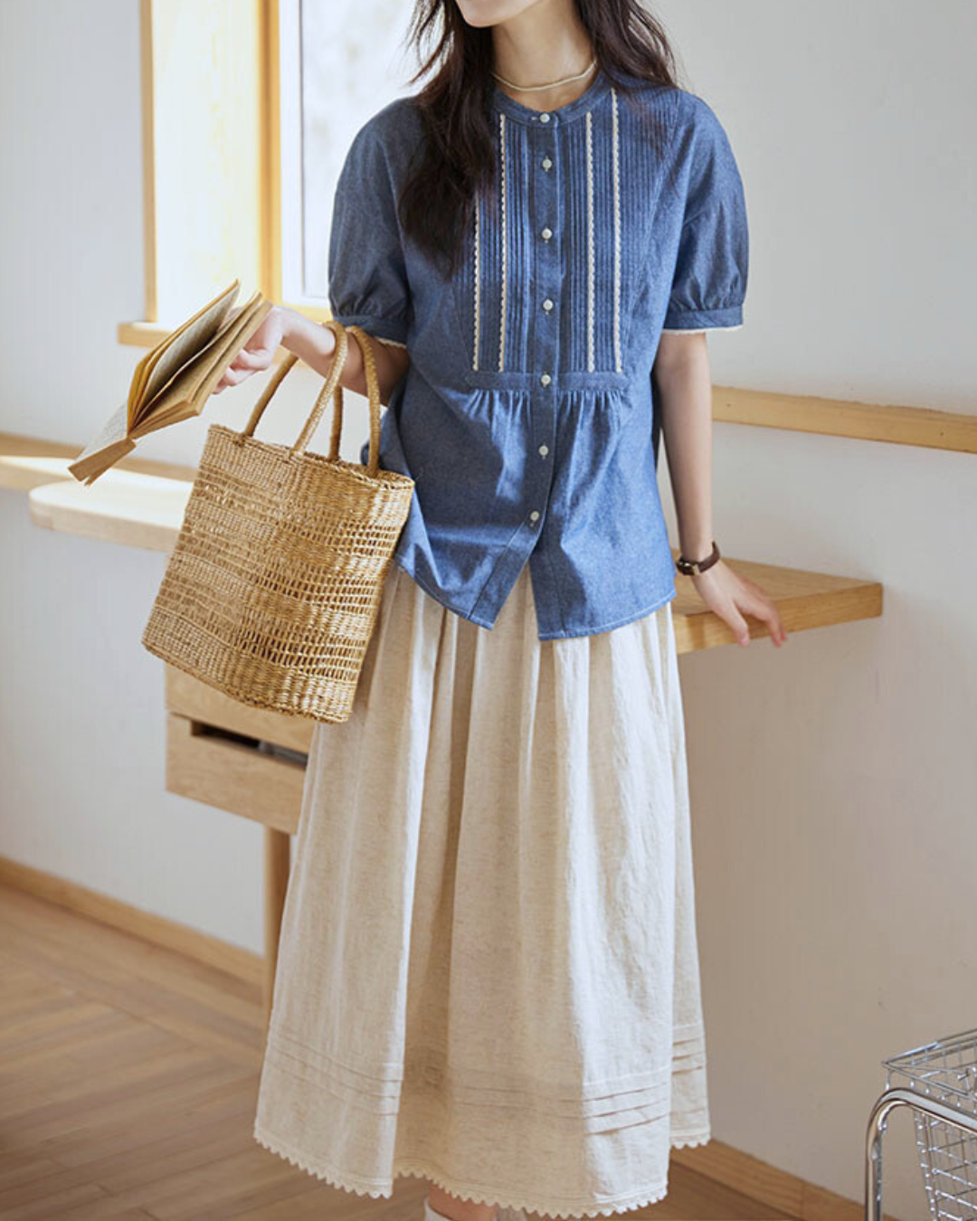 Elva Stitch Panel Denim Blouse
