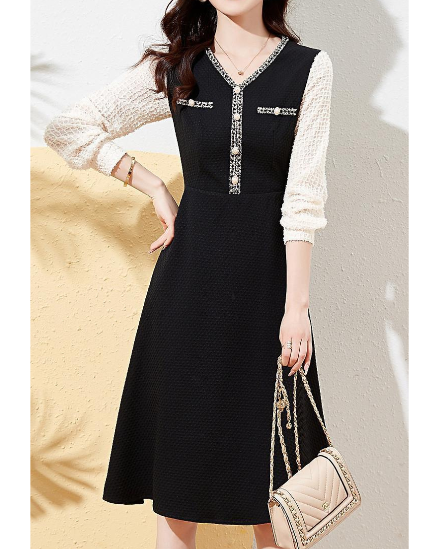 Noir Gem Tweed Trim Dress