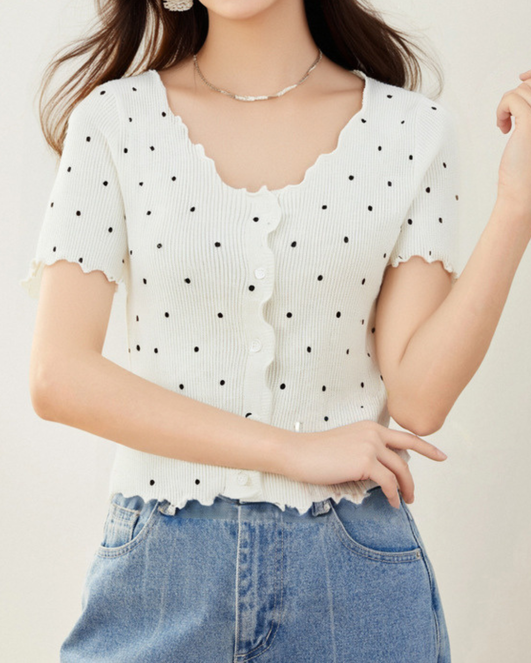 Dottie Ripple Button Knit T-Shirt
