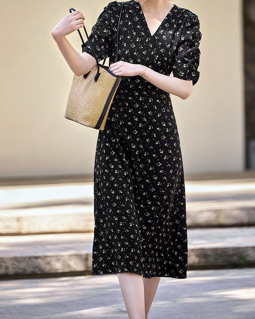 Vera Bloom Shirred Midi Dress