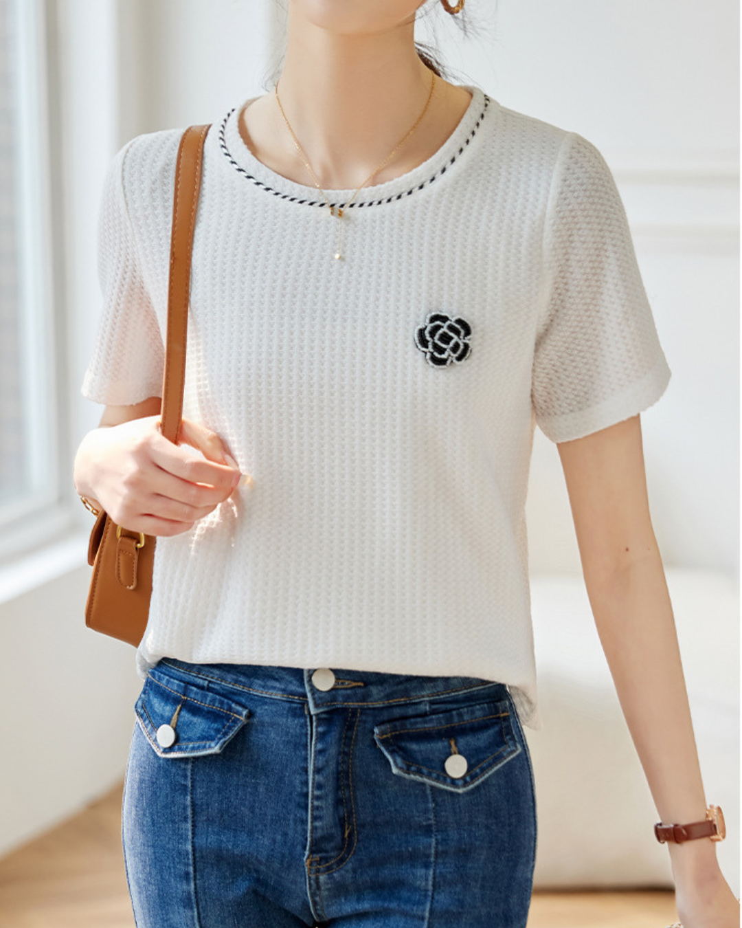 Clara Waffle Flower Knit T-Shirt