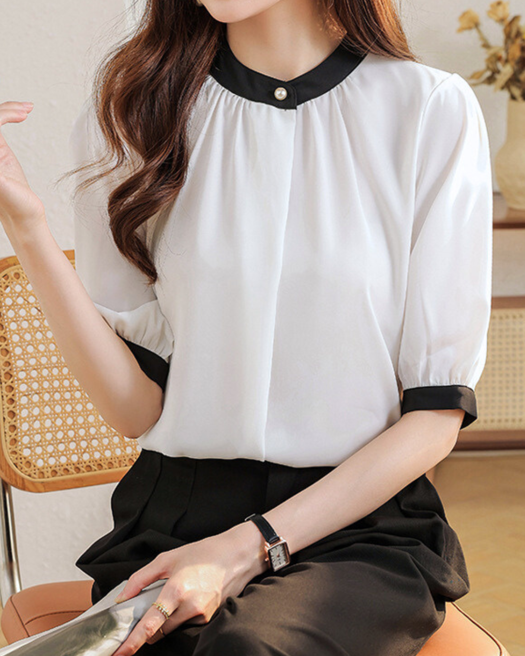 Vera Ease Pearl Trim Blouse