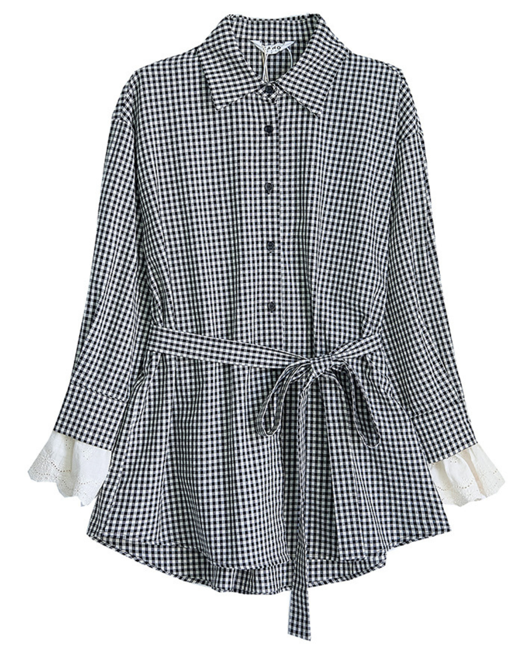 Elodie Gingham Lace Cuff Blouse