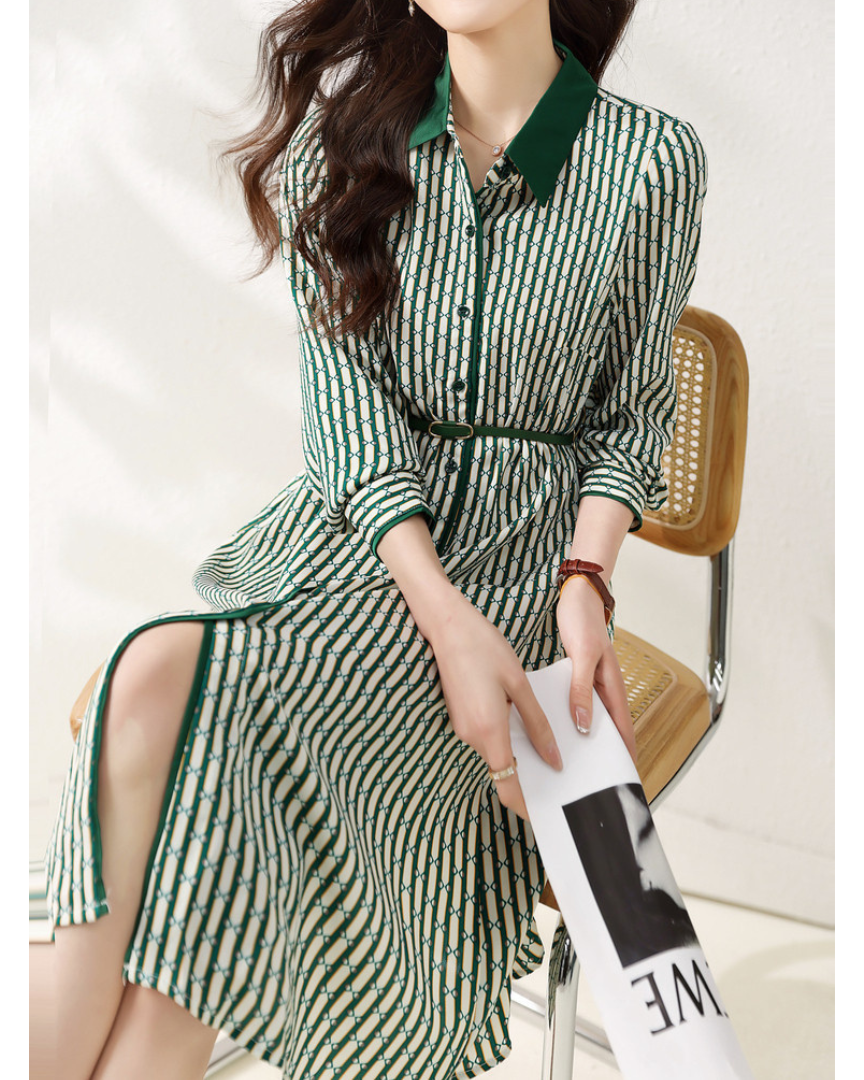Emerald Link Belted Shirt Dress