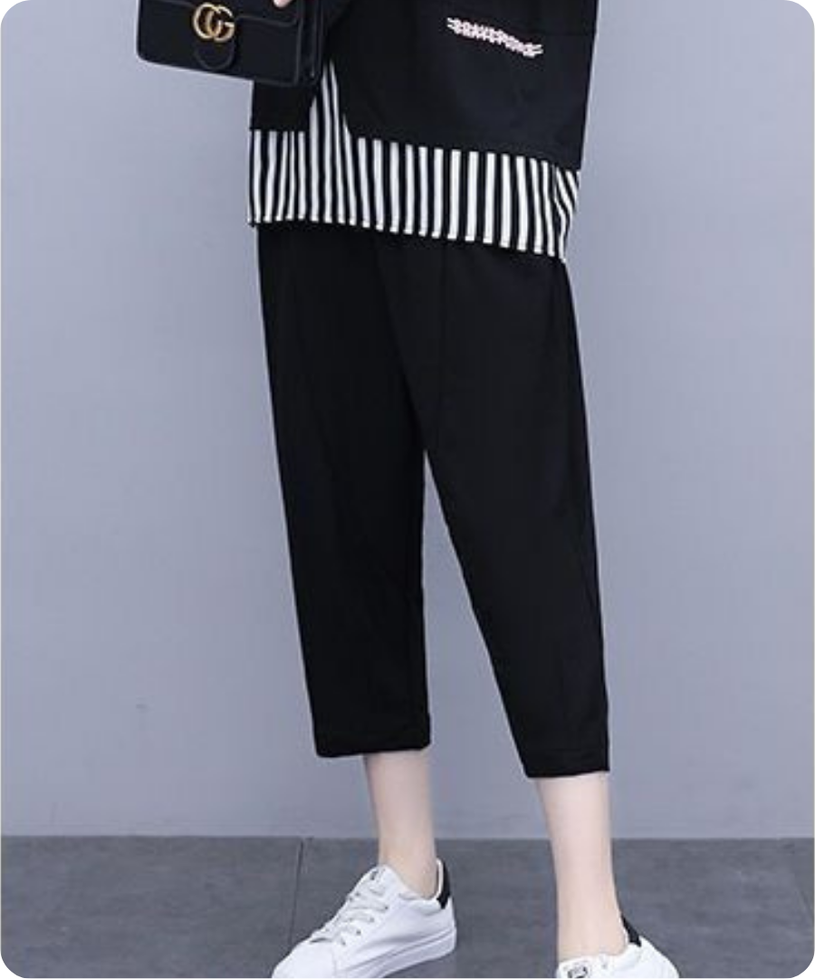 Noir Stripe Layered Tee Set