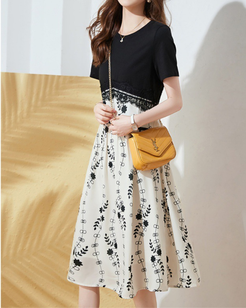 Noir Flora Stitch Midi Dress