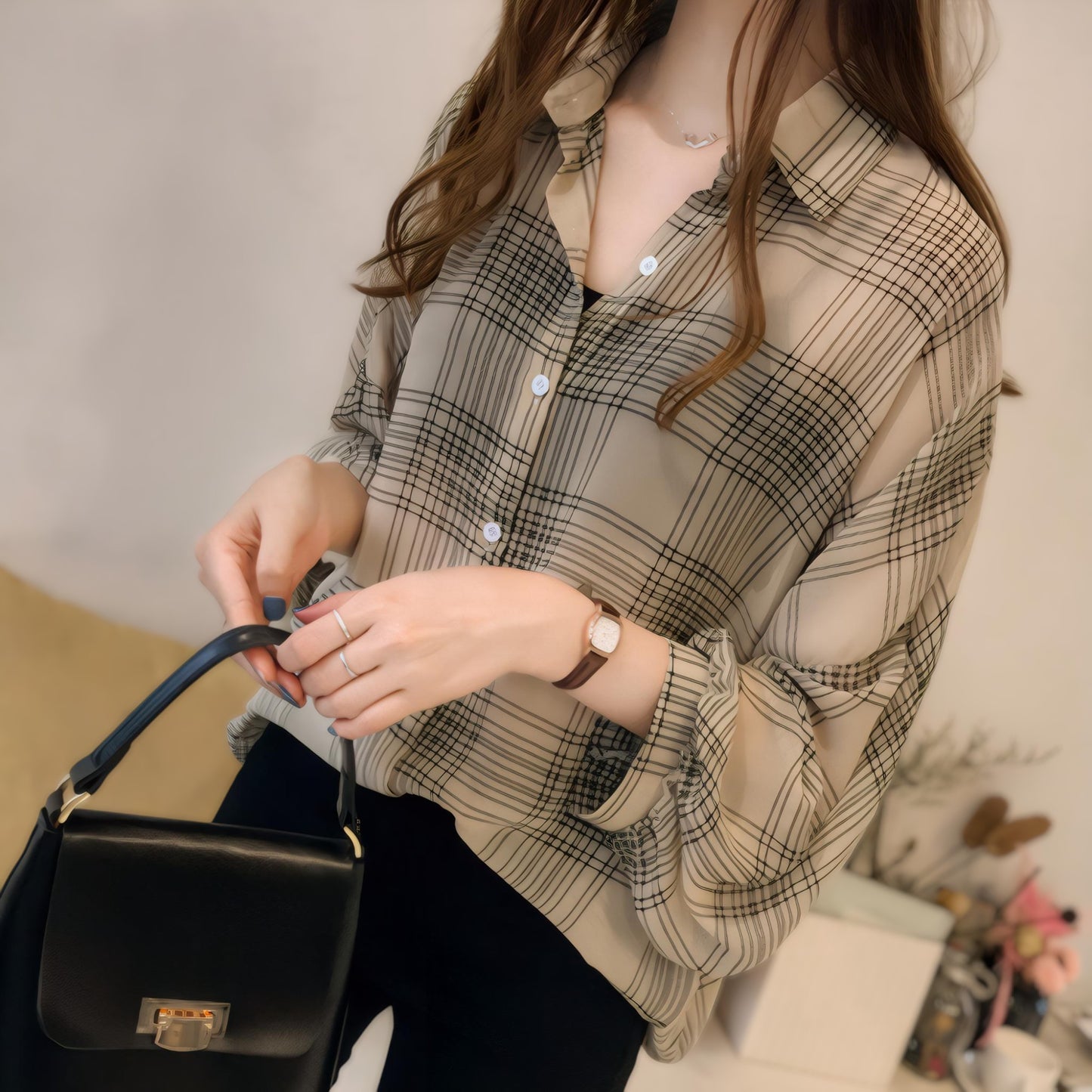 Lily Line Minimal Soft Bow Blouse