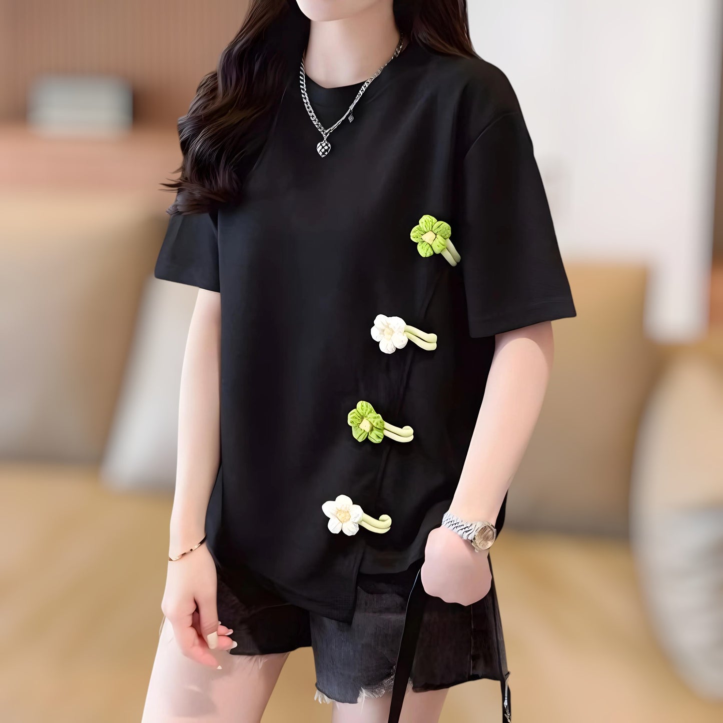 Daisy Knot Side Waffle T-Shirt