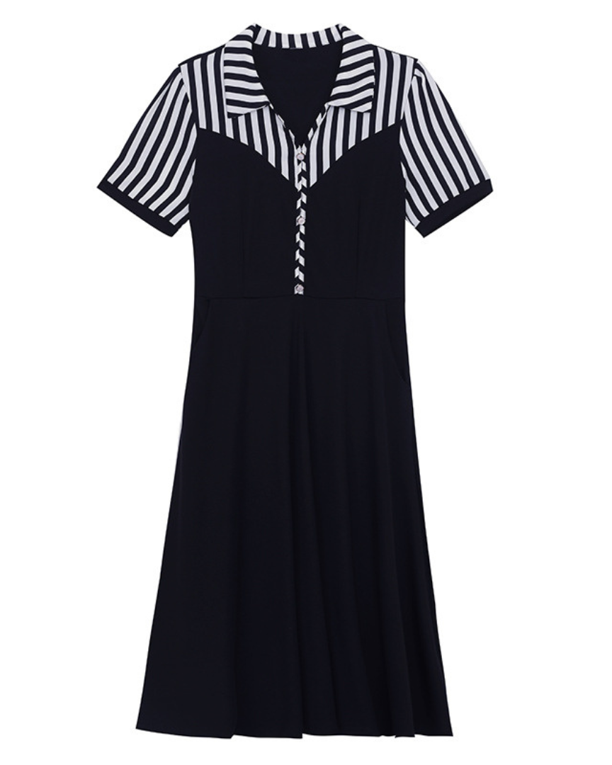 Irene Stripe Button Flare Dress