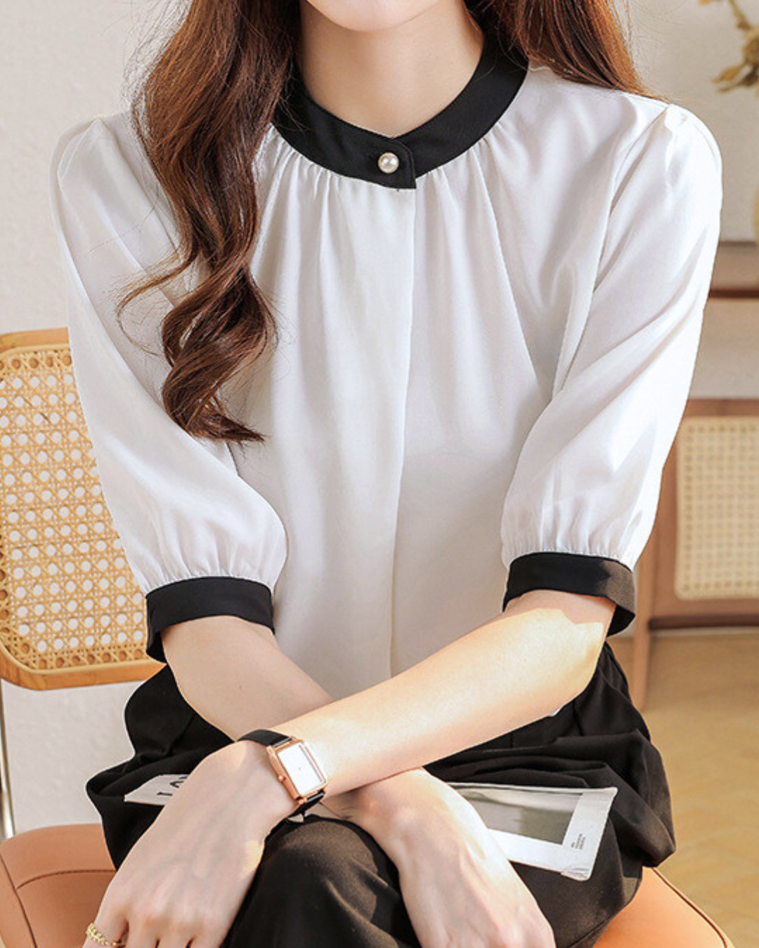 Vera Ease Pearl Trim Blouse