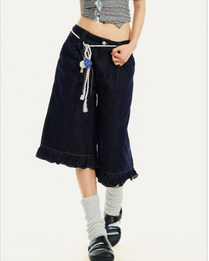 Fiora Edge Ruffle Denim Shorts