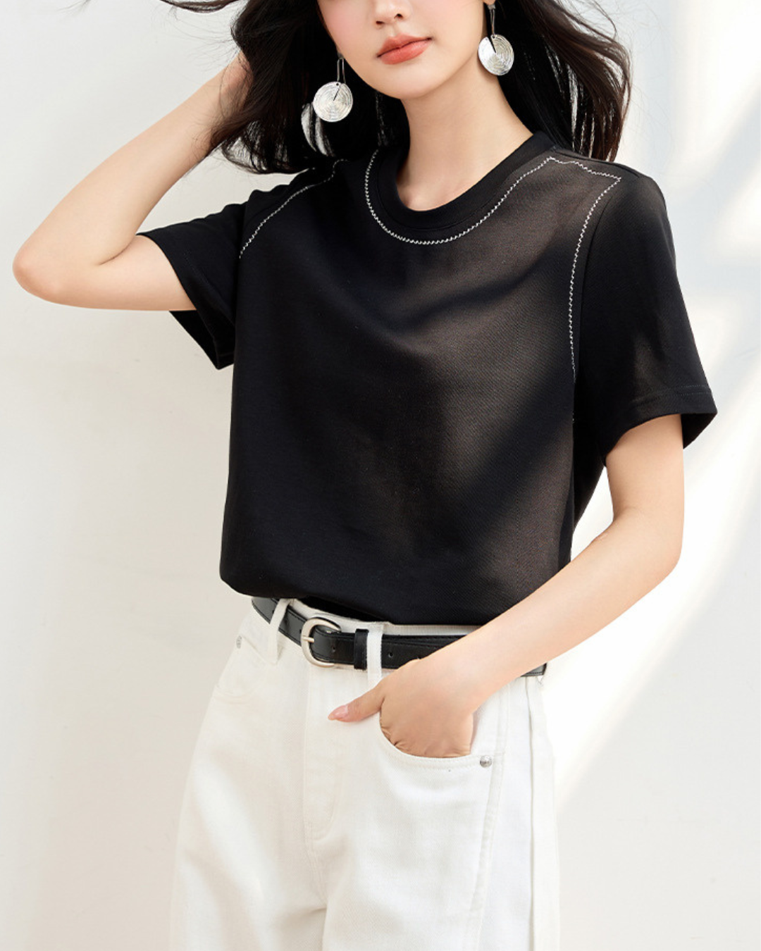 Clea Stitch Frame Cotton T-Shirt