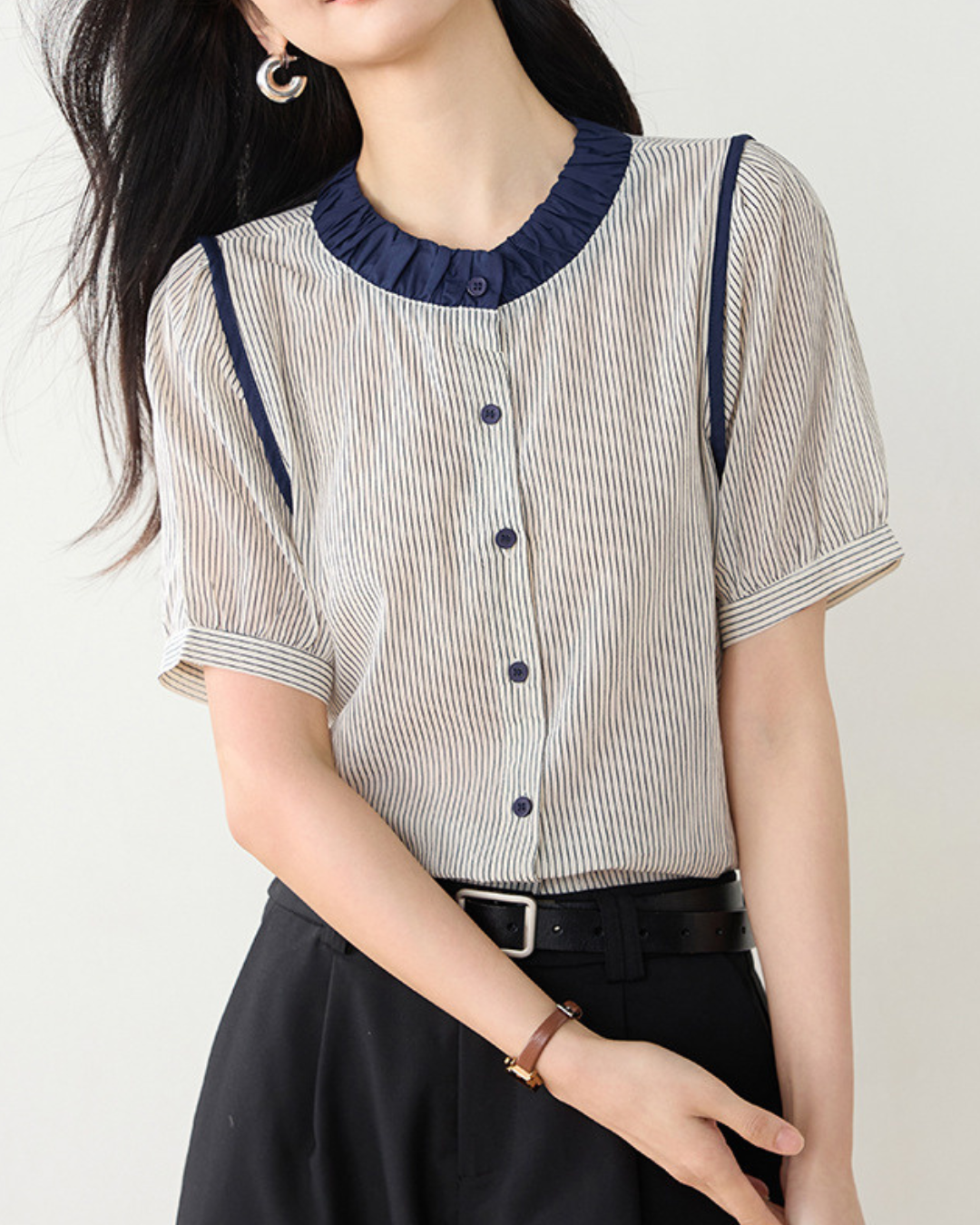Elinor Stripe Ruffle Collar Blouse