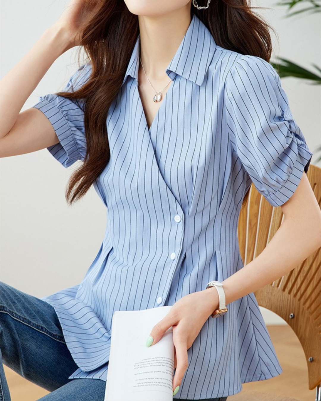 Sylvie Soft Pinstripe Wrap Shirt