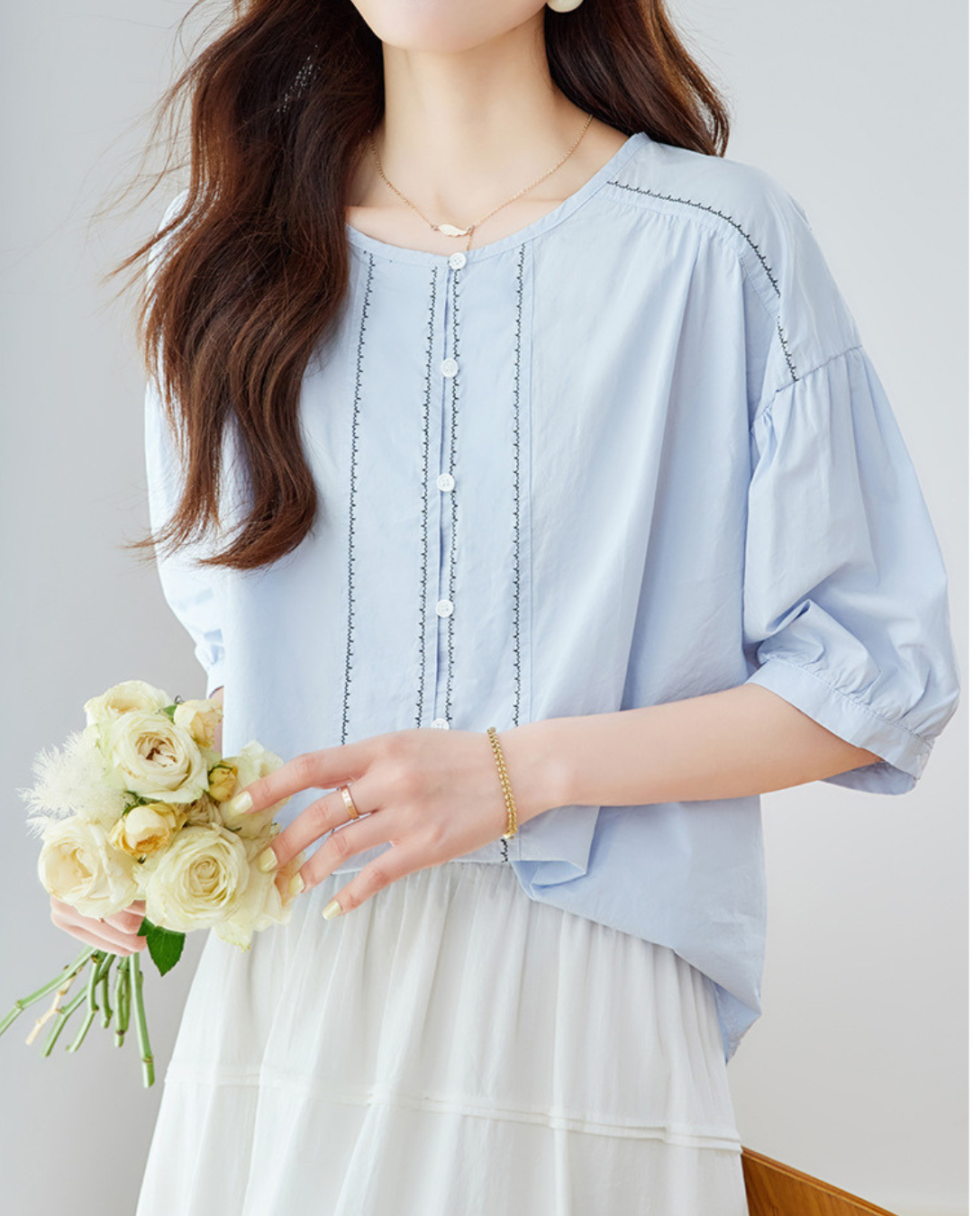 Azure Ease Pintuck Blouse