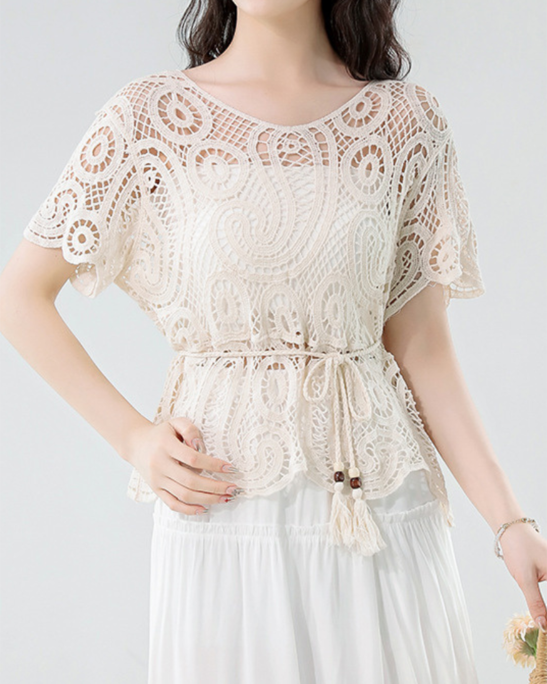 Amira Soft Lace Belted Top