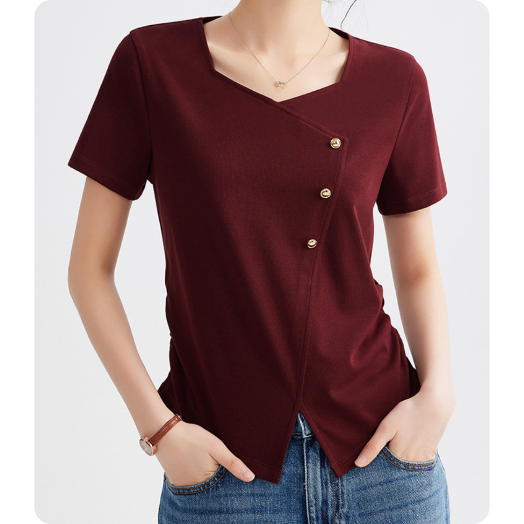 Mira Twist Button Draped T-Shirt