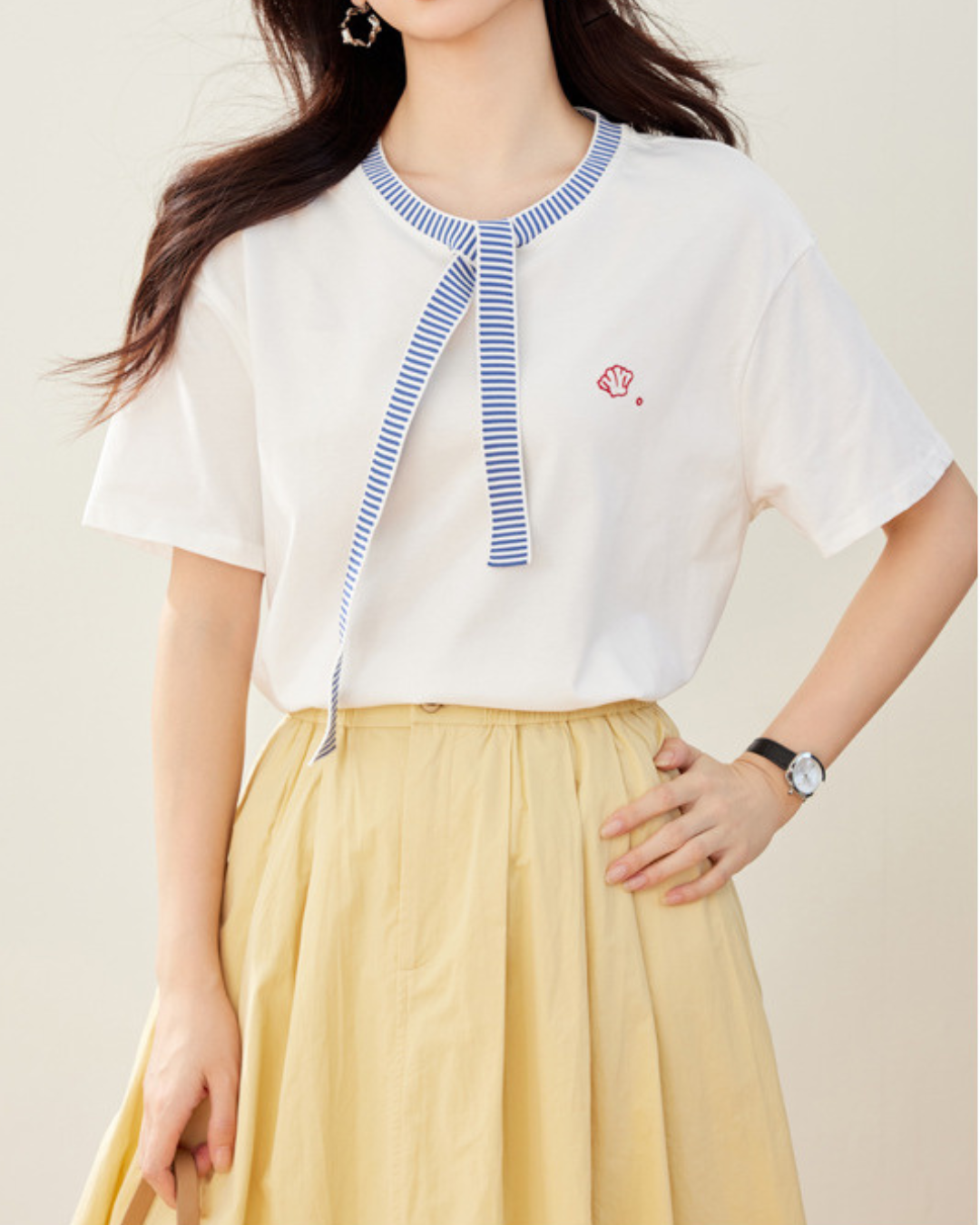 Serena Tie Trim Cotton T-shirt