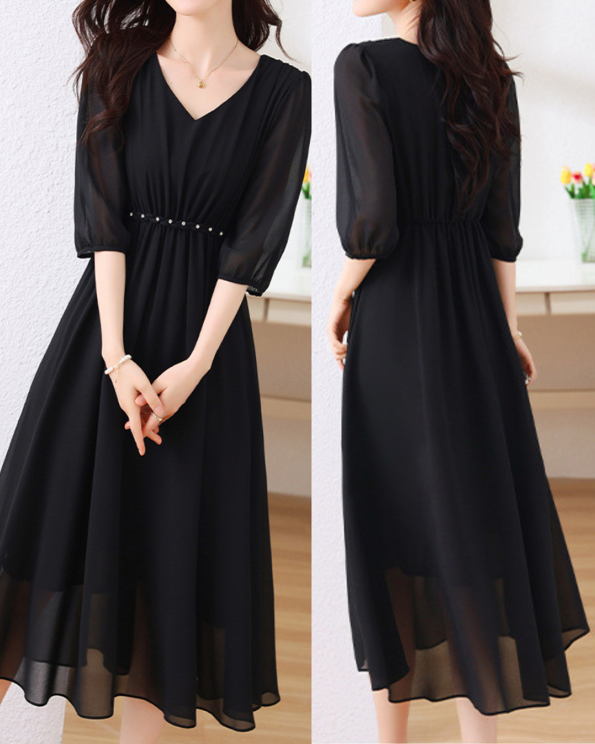 Arden Pearl Waist Chiffon Dress