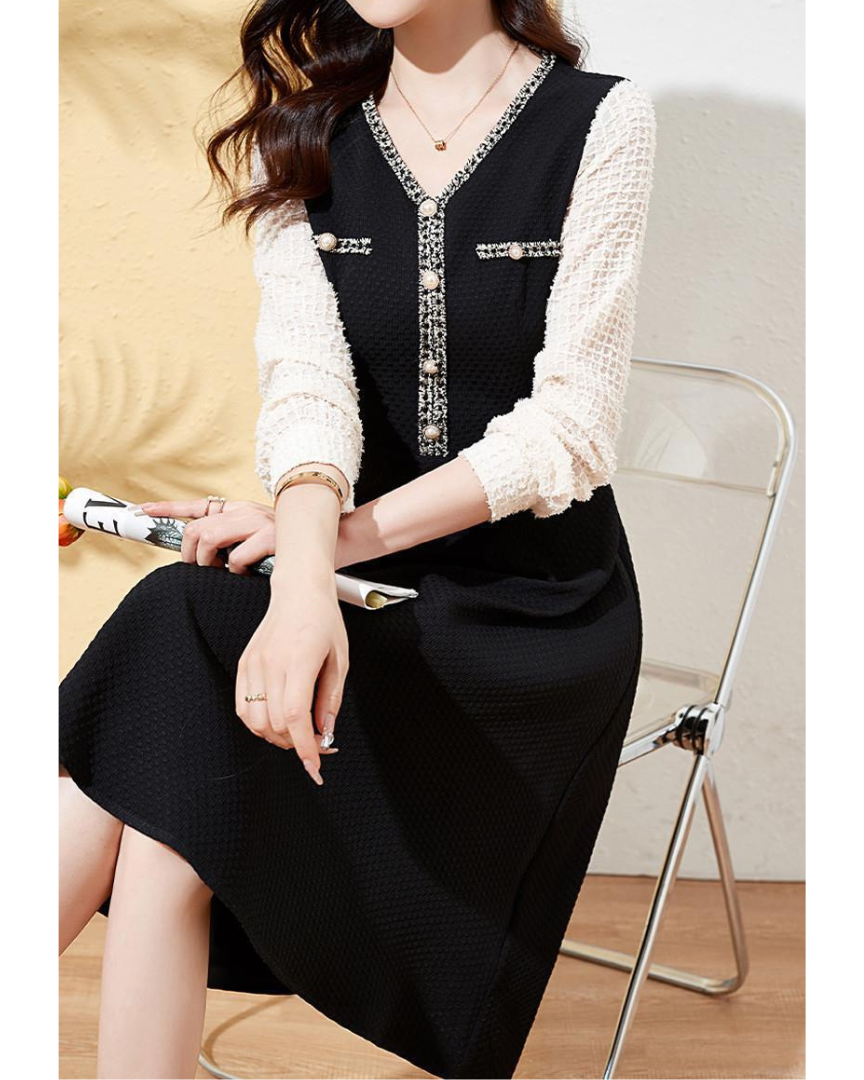 Noir Gem Tweed Trim Dress