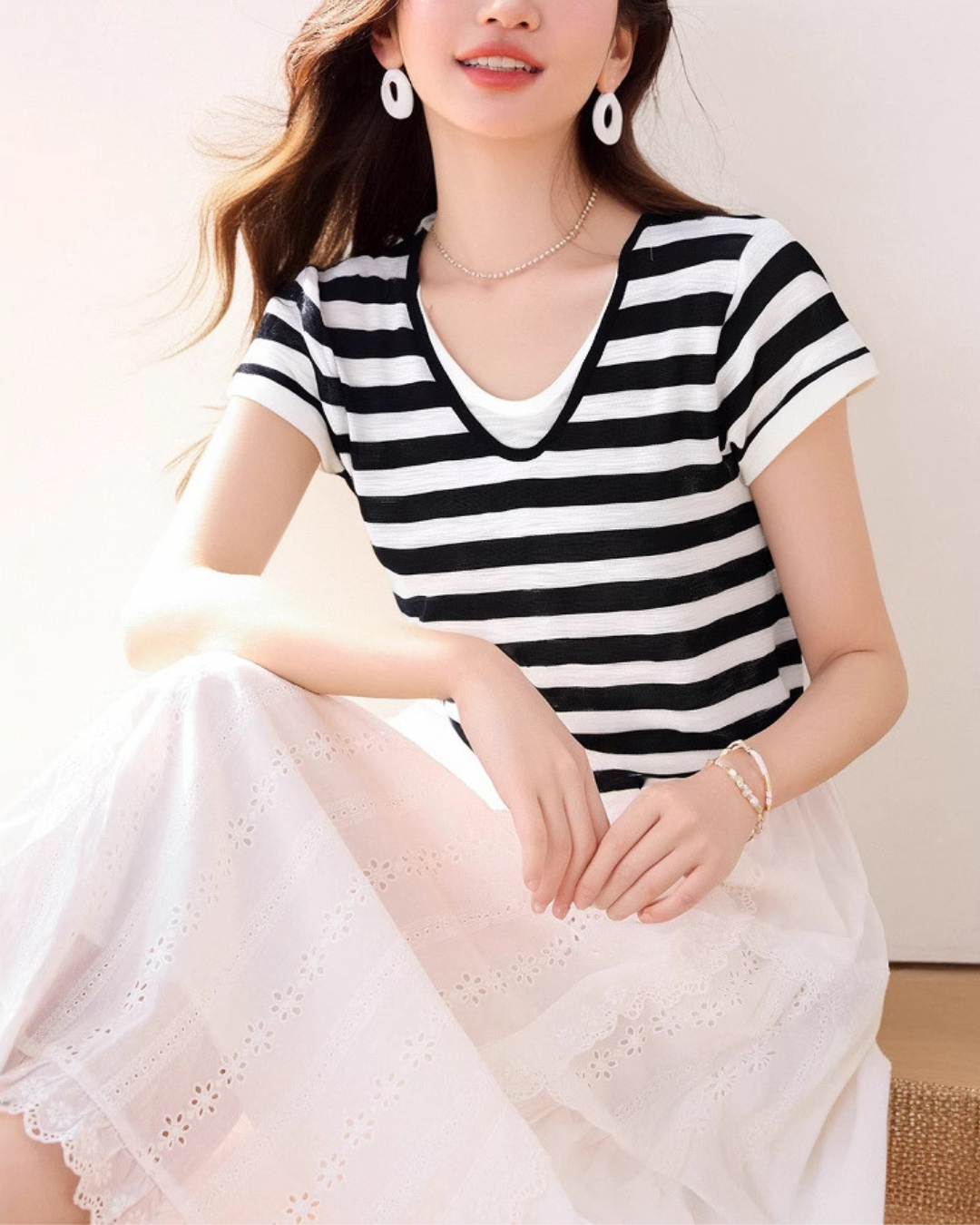 Lyna Stripe Layer Knit T-Shirt