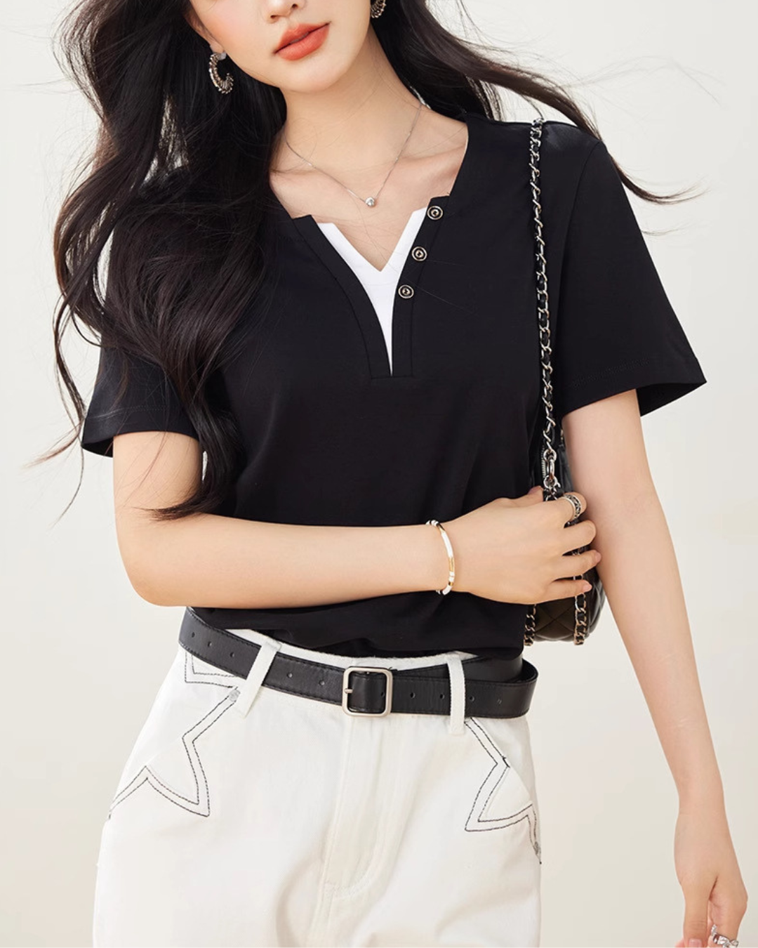 Mabel Layered Button T-Shirt