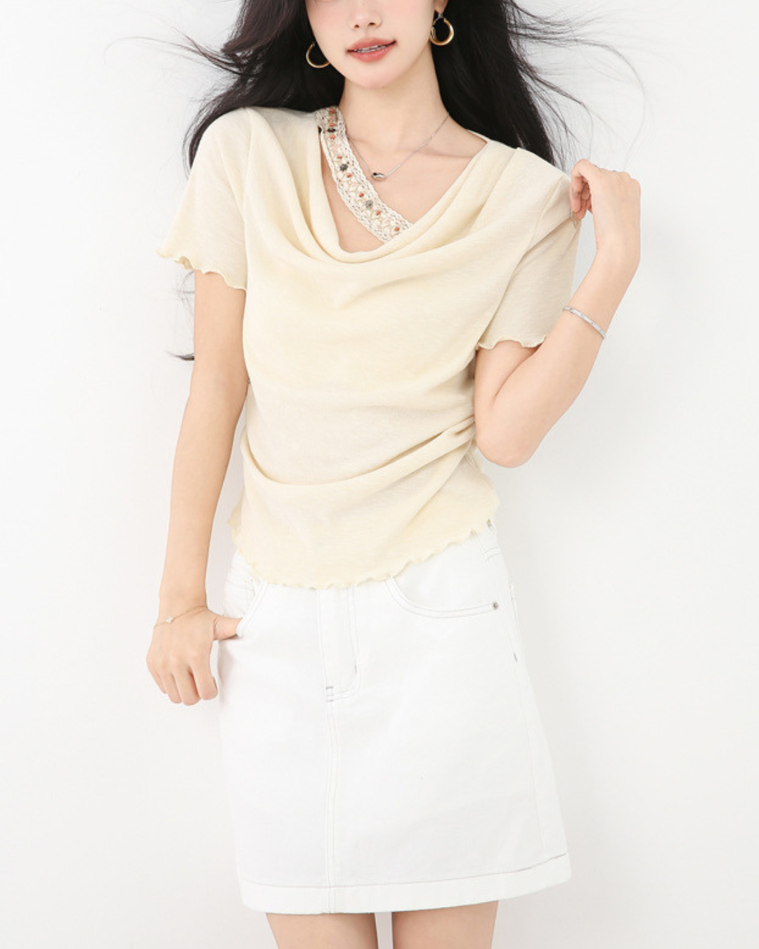 Cleo Drape Trim Layered T-Shirt